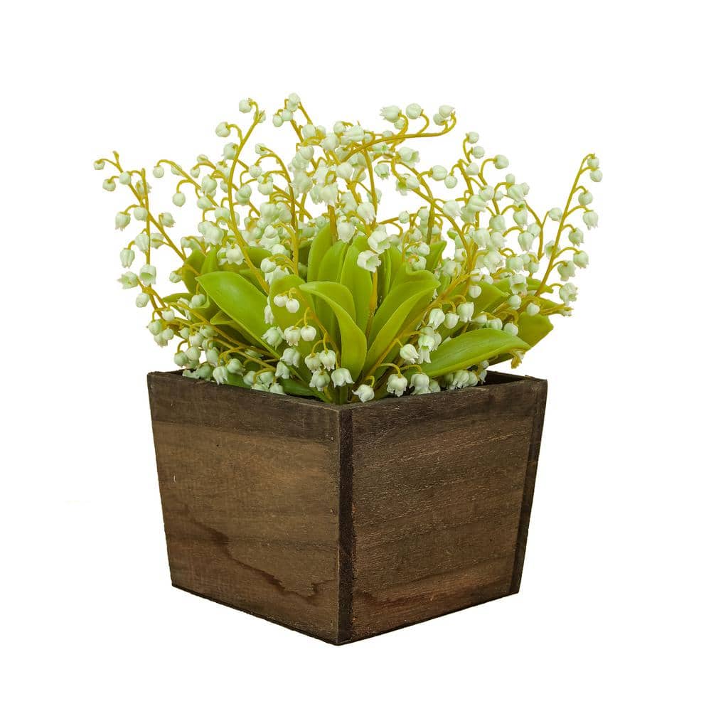National Tree Company 10 in. Artificial Floral Arrangements Lily of the Valley Bouquet in Wooden Box- Color: Green
