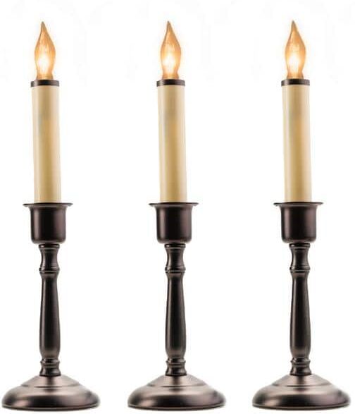 12 in. Electric Christmas Window Candles with Bronze Base (Set of 3)