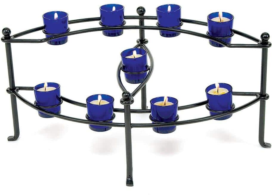 ACHLA DESIGNS 22.5 in. Long Cobalt Blue Galaxy Hearth Candle Holder with Glass Votive Cups