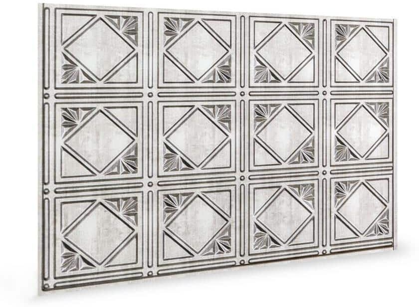 INNOVERA DECOR BY PALRAM 18.5'' x 24.3'' Artnouvo Decorative 3D PVC Backsplash Panels in Crosshatch Silver 9-Pieces