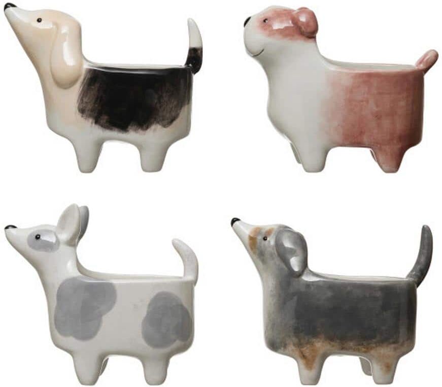 Storied Home Multi-color Ceramic Dog Shaped Decorative Pots (4-Pack)