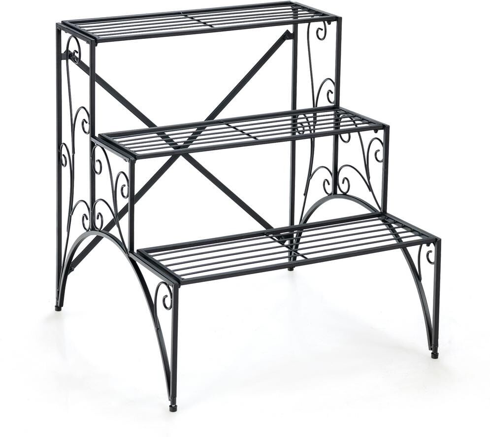 Costway 25 in. x 24 in. x 27 in. Stair Style Indoor/Outdoor Black Iron Plant Stand Garden Shelf Flower Pot Display Rack (3-Tier)