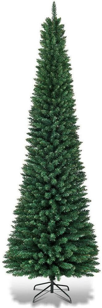 Costway 7 ft. PVC Unlit Artificial Slim Pencil Christmas Tree with Stand Home Holiday Decor Green