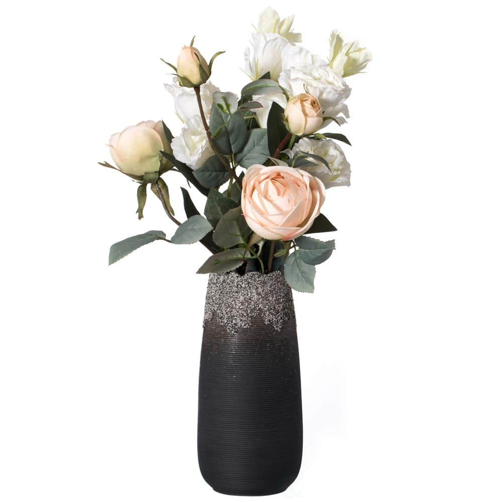 Uniquewise Modern Farmhouse Home Décor Accents; Living Room Décor, Boho Vases for Decor, Black Ceramic Centerpiece Vase, Medium