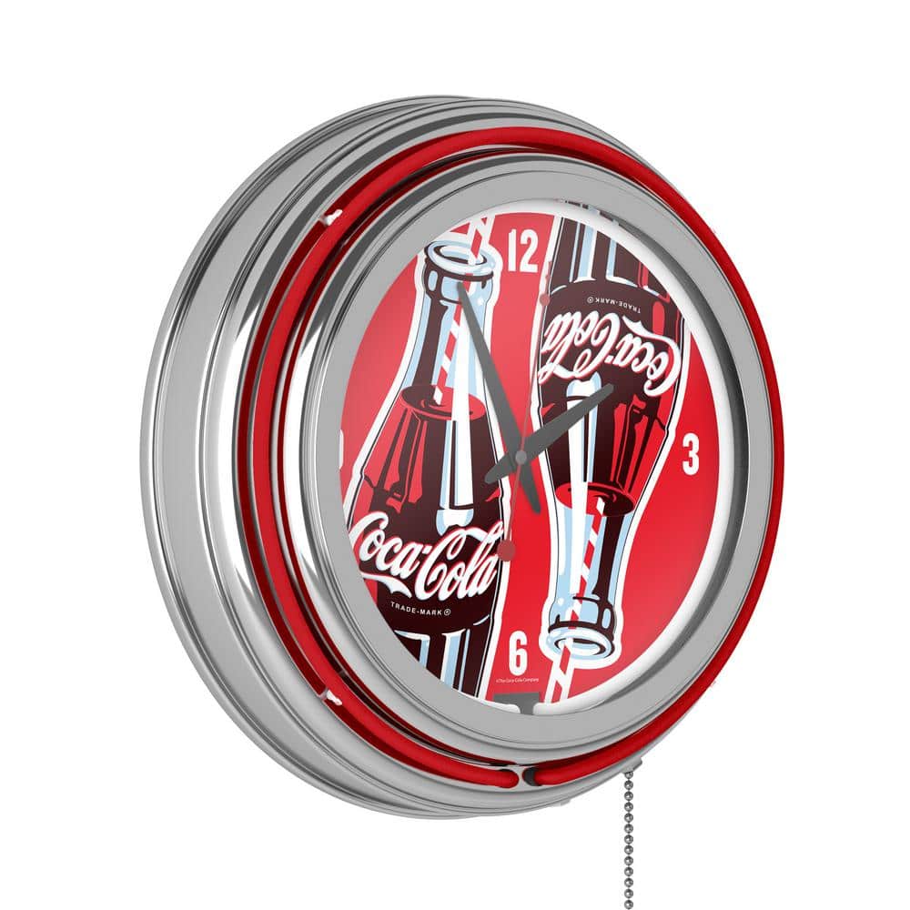 Coca-Cola Red Twin Bottles with Straw Bottle Art Lighted Analog Neon Clock