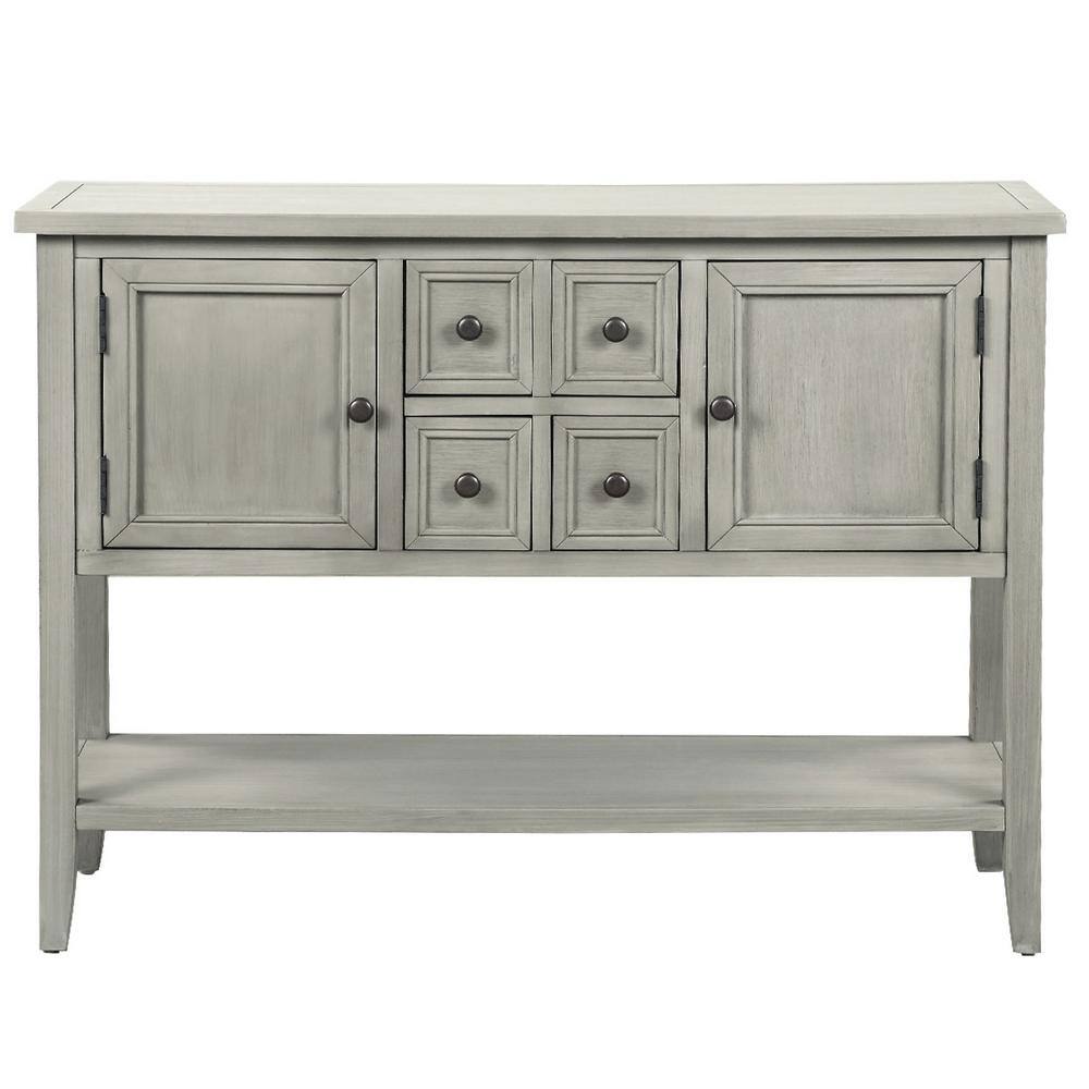 Antique Gray Buffet With Bottom Shelf