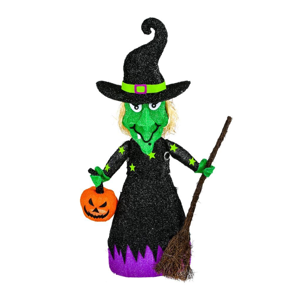 National Tree Company Pre-Lit Halloween Green Witch with Broom