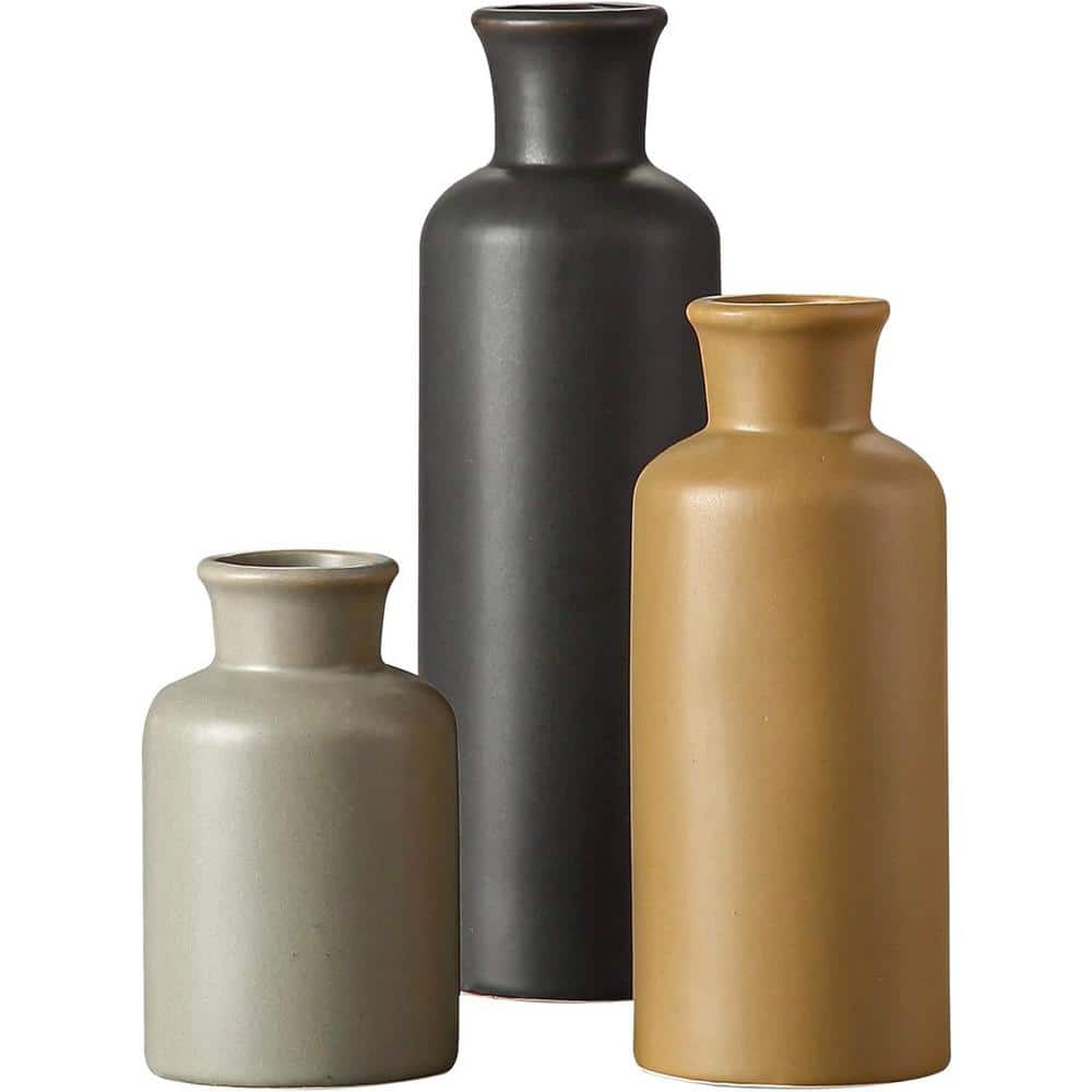 Afoxsos Ceramic Rustic Vintage Vase with 3 Piece Set of Glazed Decorative Vase Table, Multicolor