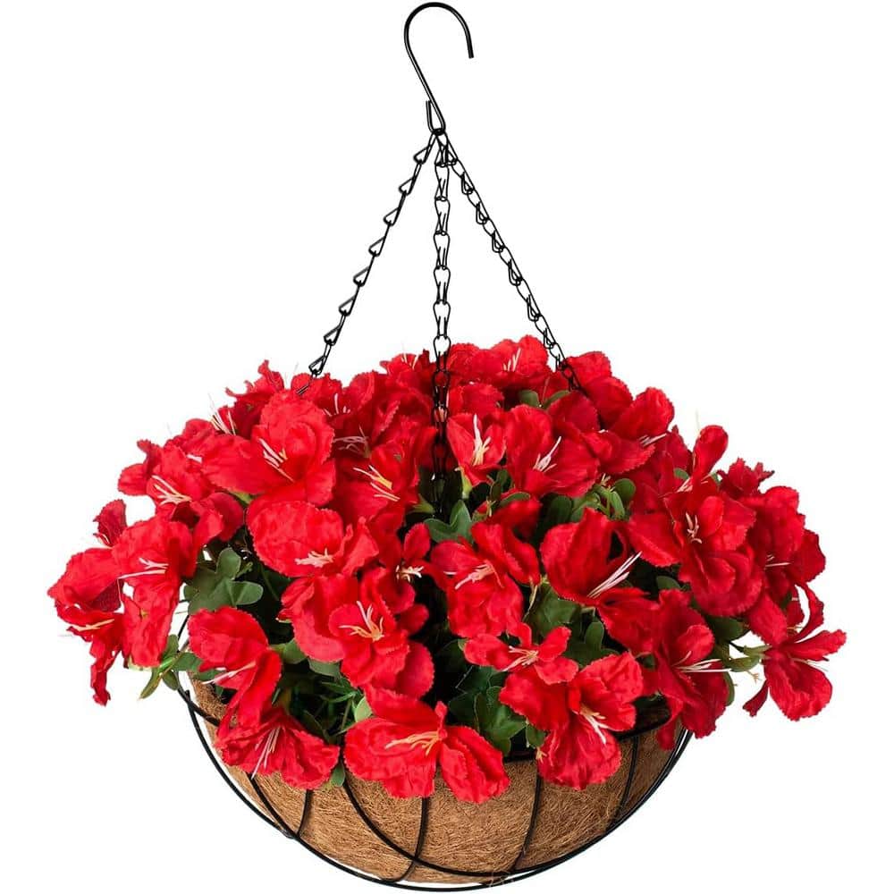 Cubilan 24 in. Red Artificial Rose Flowers in Hanging Basket