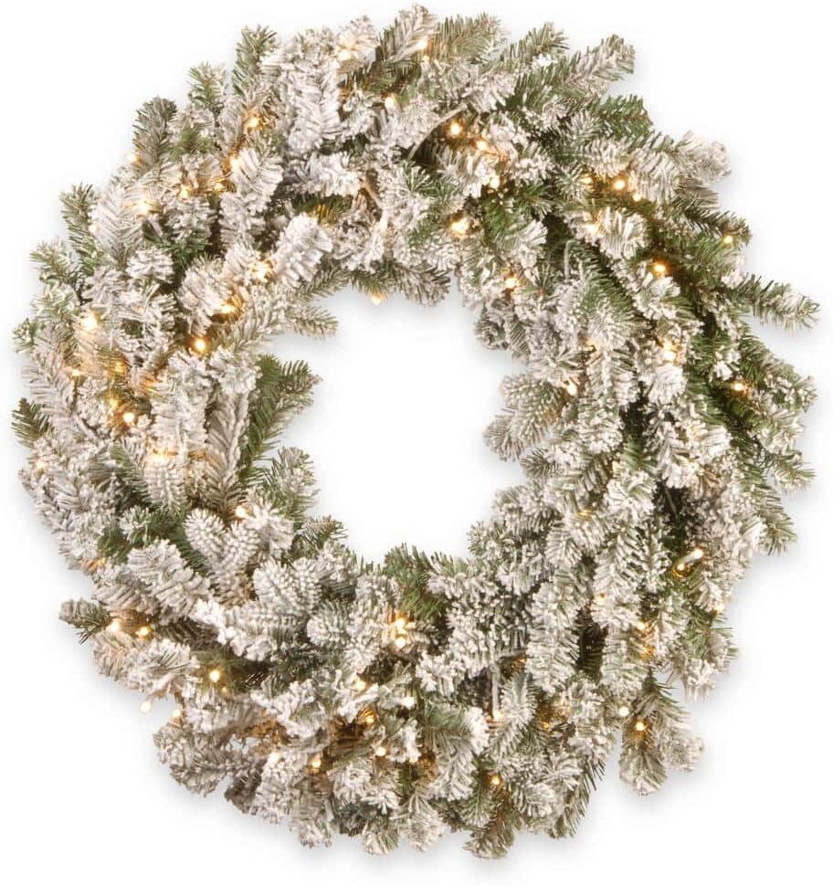 National Tree Company 24 in. Snowy Sheffield Spruce LED Artificial Christmas Wreath with Twinkly Lights