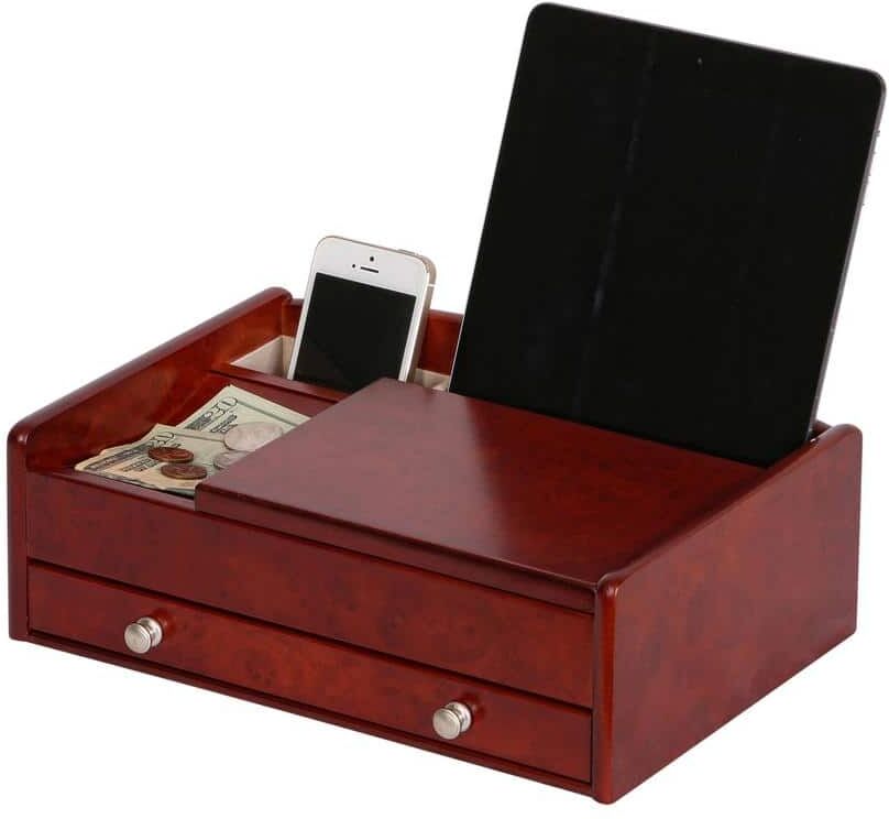 Mele & Co Davin Dark Burl-Wood Walnut Finish Wooden Valet Box