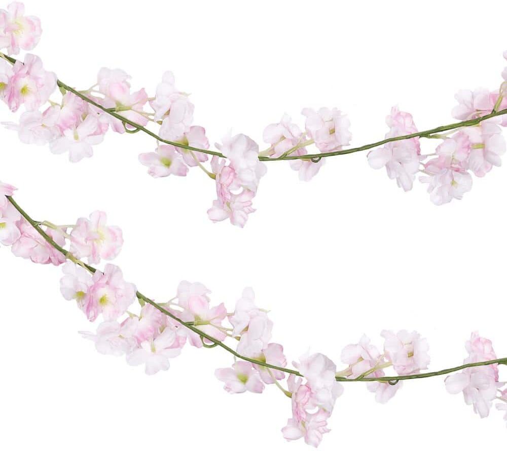 5 .7 5 ft. Light Pink Artificial Cherry Blossom Flower Garland Hanging Vine (Set of 2)