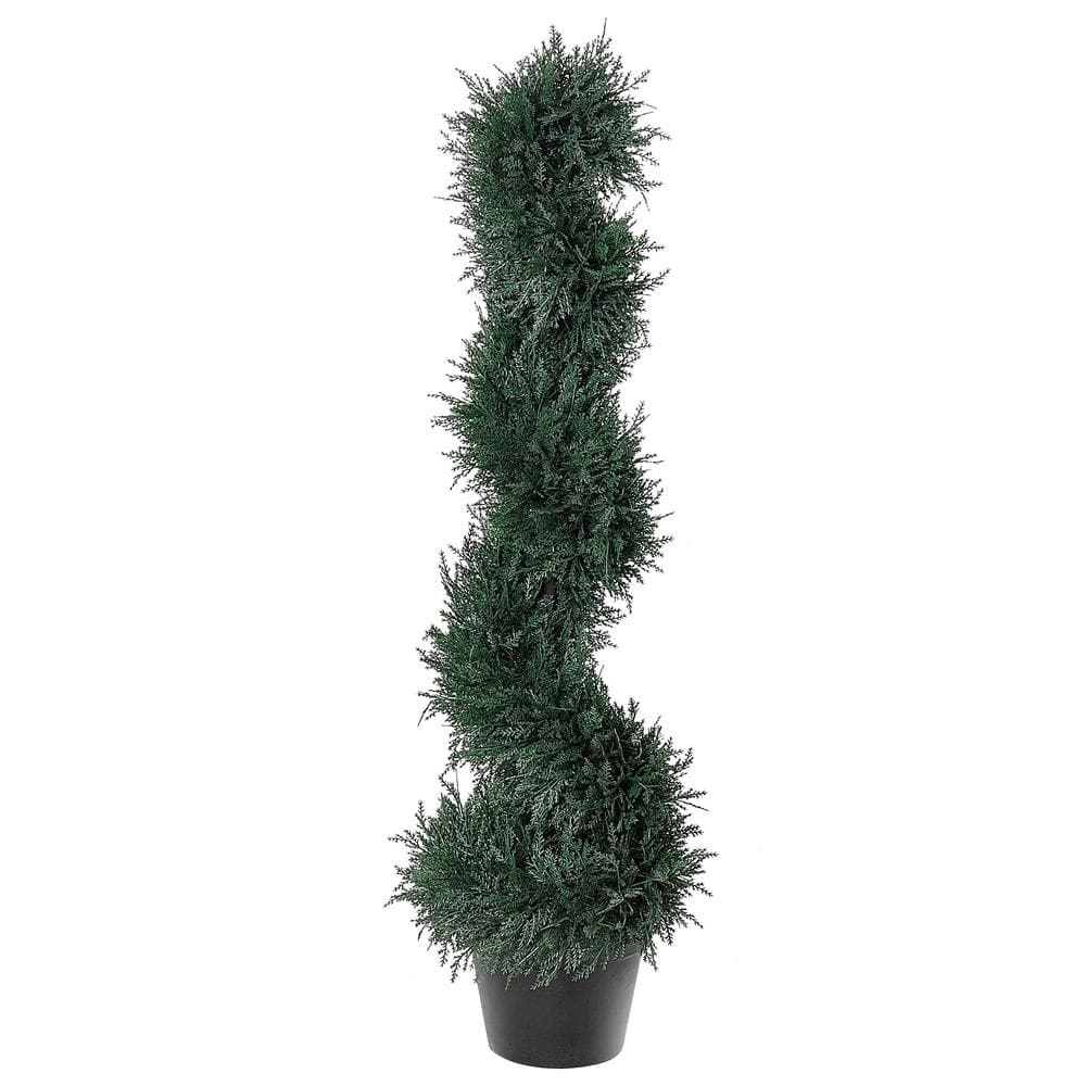 Outsunny 3 ft. Green Artificial Faux Cedar Tree Spiral Fake Plant in Pot