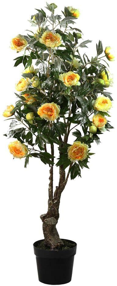 Northlight 5.5 ft. Potted Yellow and Orange Artificial Peony Flower Tree