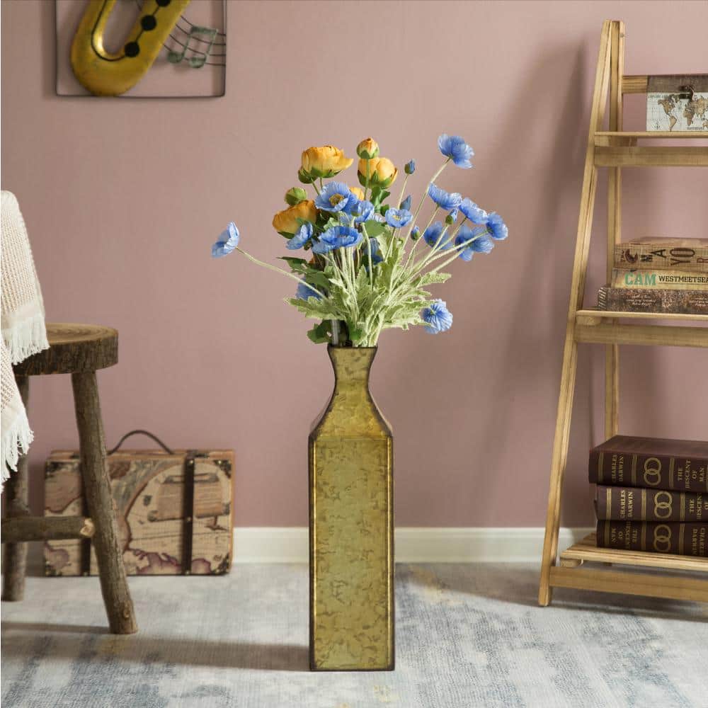 Uniquewise Medium Decorative Antique Style Metal Bottle Shape Gold Floor Vase for Entryway, Living Room or Dining Room
