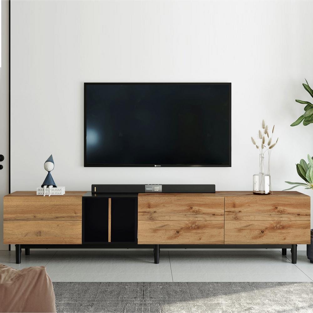 Harper & Bright Designs Modern Natural Wood TV Stand Fits up to 80 in. TV with Drop Down Cabinets