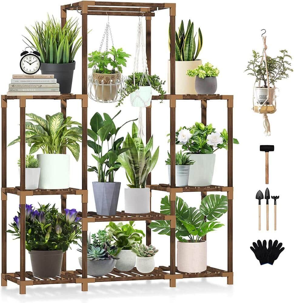 10-Pots Wooden Plant Stand Suitable for Room Corner Balcony Garden Terrace Plant Stand (3-Tiers)