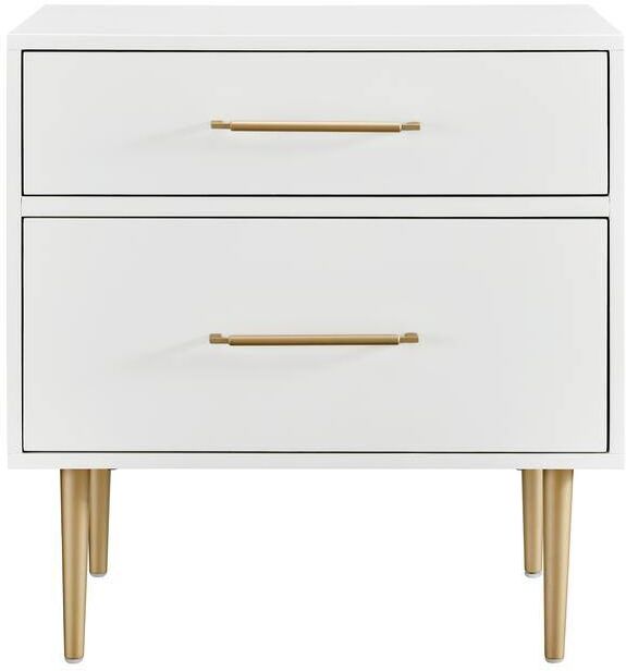 Linon Home Decor Winslett Glam White Wood 2 Drawer Night Stand with Gold Hardware