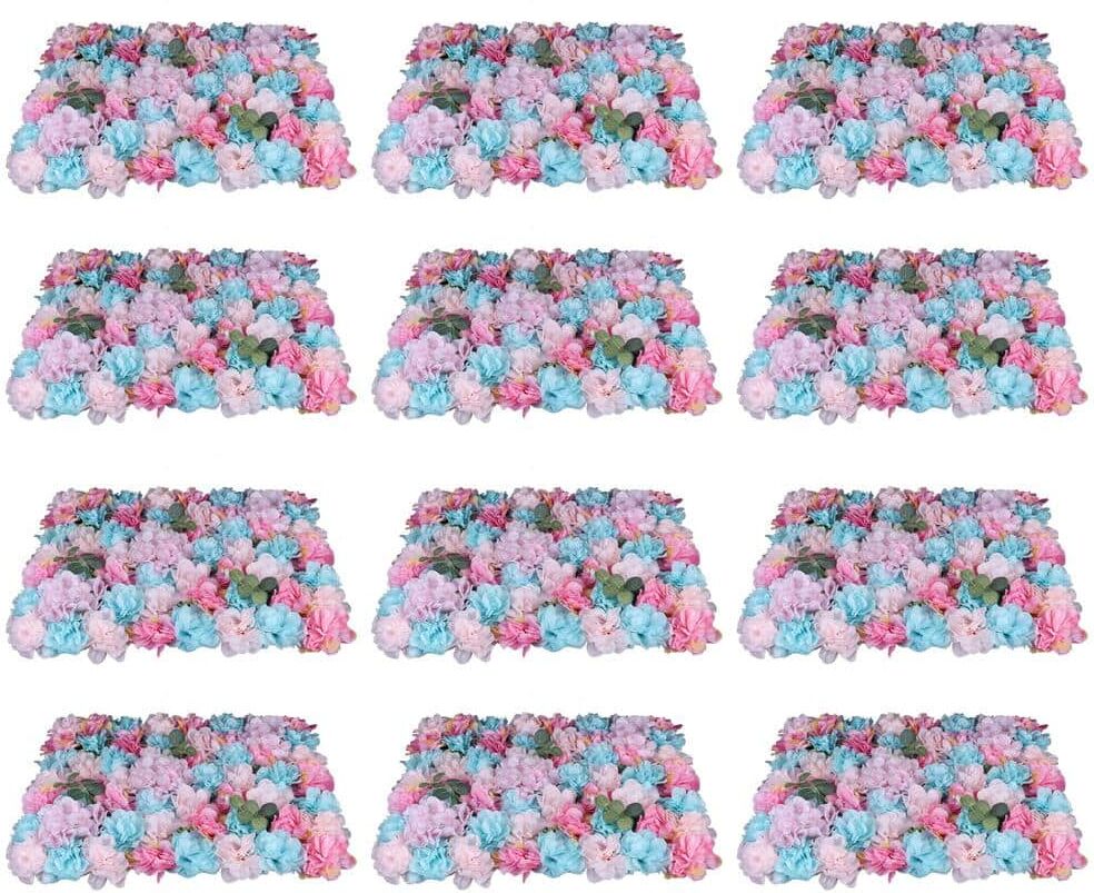 YIYIBYUS 12-Piece 23.62 in. x 15.74 in. Artificial Silk Rose Flower Wall Panel Wedding Photography Venue