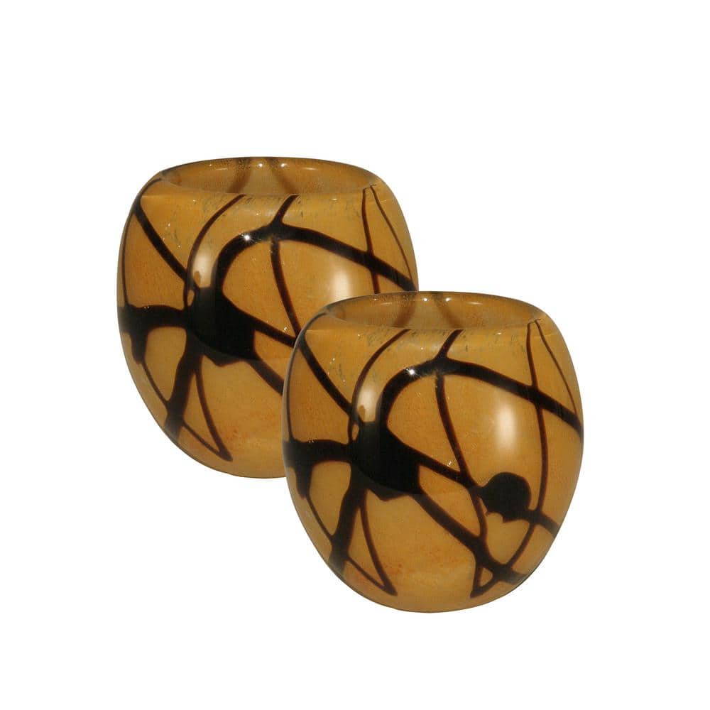 Dale Tiffany 4 in. 2-Piece Amber Shell Mosaic Art Glass Candle Holders