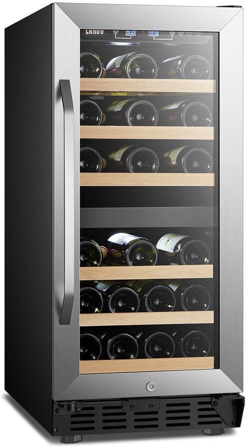 LANBO 15 in. 28 Bottle Stainless Steel Dual Zone Wine Refrigerator