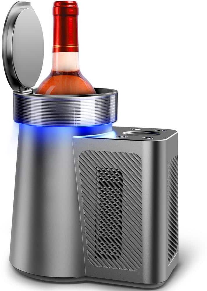 Yeego 5.9 in. Portable Single Bottle Cellar Cooling Unit Wine Beverage Cooler in Stainless Steel + Car Charger Adapter