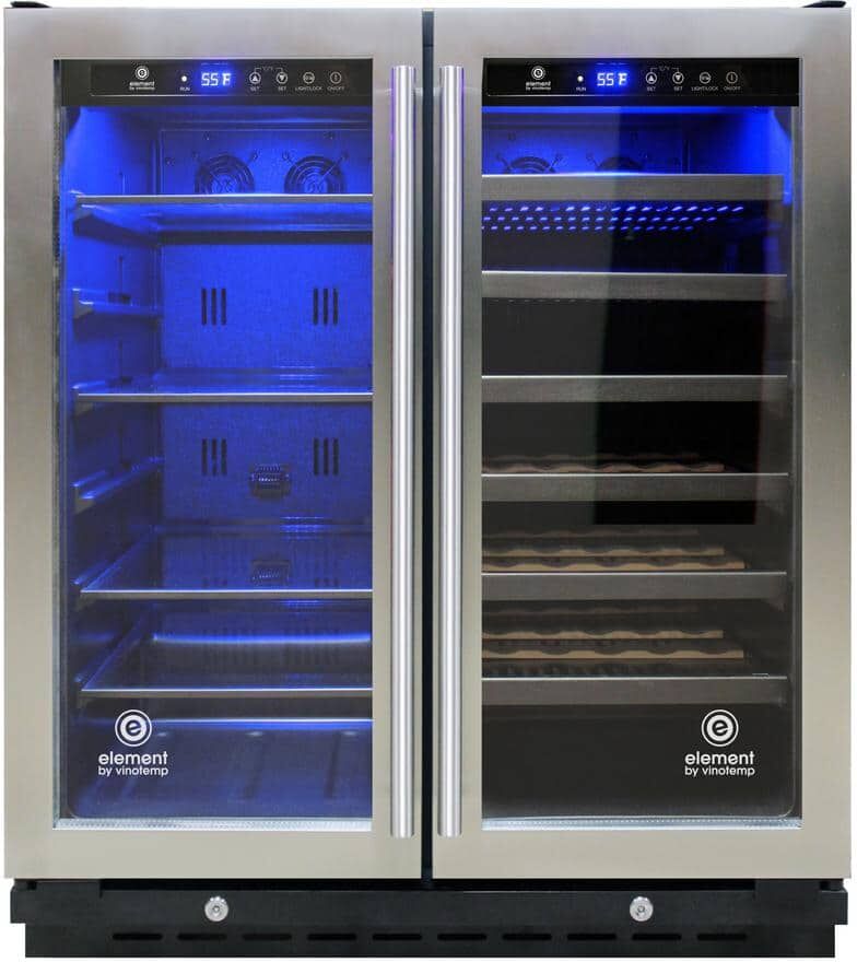 VINOTEMP 30 in. 33 Bottle/101 Can Wine and Beverage Cooler in Stainless Steel