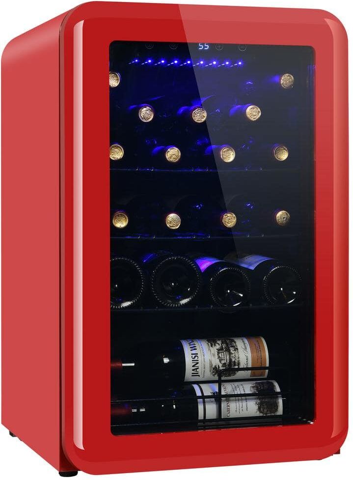 24 Standard Bottle Countertop Red Freestanding Digital Temperature Control Wine Cellars Compressor System