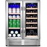 Velivi 24 in.Dual Zone 18-Wine Bottles and 88-Can Built-In and Freestanding with French Door Beverage Cooler in Stainless Steel