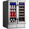 Hooure Dual Zone 24 in.18-Bottle Wine and 88-Can Built-In and Freestanding Beverage Cooler, Stainless Steel