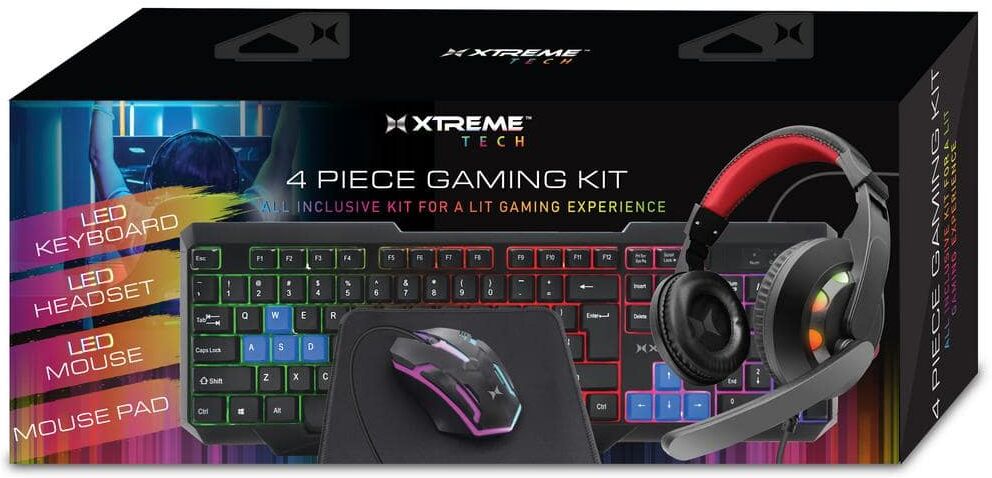 Xtreme 4-Piece Gaming Kit, Includes LED Wired Headset, Mouse, Keyboard, Mouse Pad, Computer Bundle