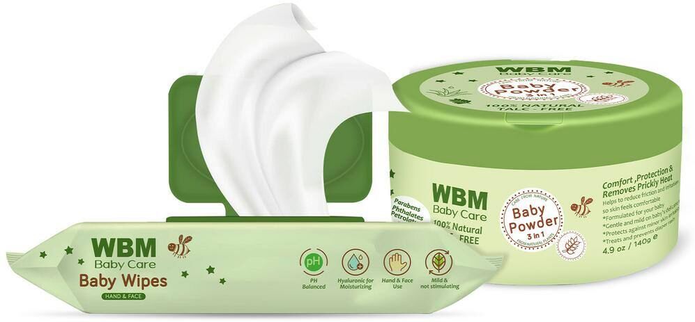 WBM Baby Wipes and Baby Powder Gift Set - All-Natural and Gentle Care for Your Little One's Delicate Skin