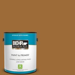 BEHR PREMIUM PLUS 1 gal. #PPU6-01 Curry Powder Satin Enamel Low Odor Interior Paint & Primer