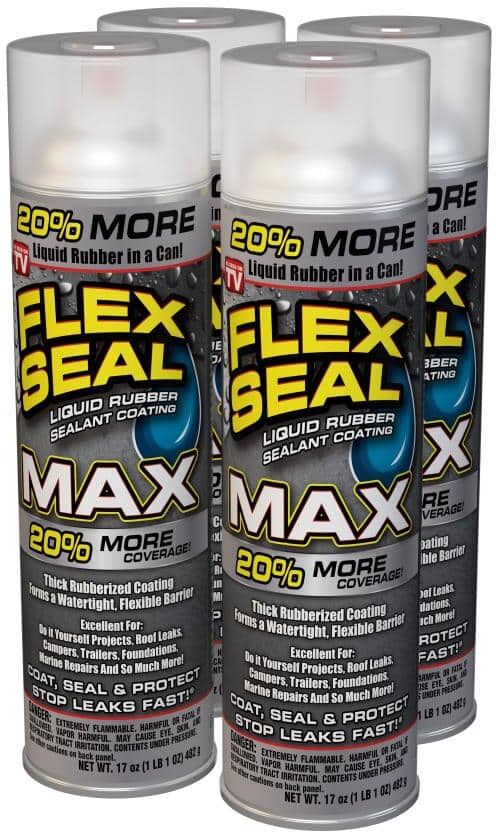 FLEX SEAL FAMILY OF PRODUCTS Flex Seal MAX Clear 17 oz. Aerosol Liquid Rubber Sealant Coating (4-Pack)