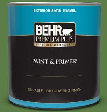 BEHR PREMIUM PLUS 1 qt. #440D-6 Grassy Field Satin Enamel Exterior Paint & Primer