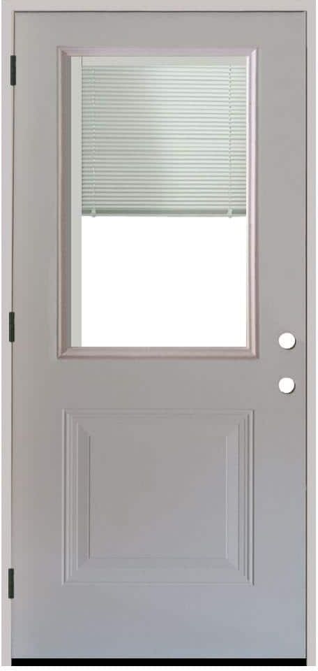 Steves & Sons 32 in. x 80 in. Element Series 1-Panel 1/2 Lite Mini-Blind White Primed Steel Prehung Front Door