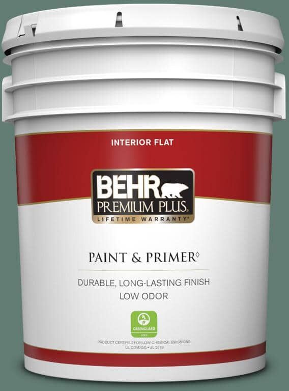 BEHR PREMIUM PLUS 5 gal. #S430-6 Forest Edge Flat Low Odor Interior Paint & Primer