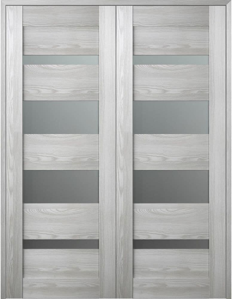 Belldinni Vona 07-01 36"x 80" Both Active 4-Lite Frosted Glass Ribeira Ash Wood Composite Double Prehung French Door