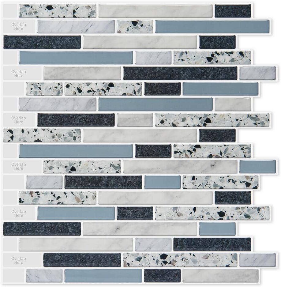 Art3d Staggered Tea/Black 12 in. x 12 in. Vinyl Peel and Stick Tile Backsplash for Kitchen (10 sq. ft./Box)