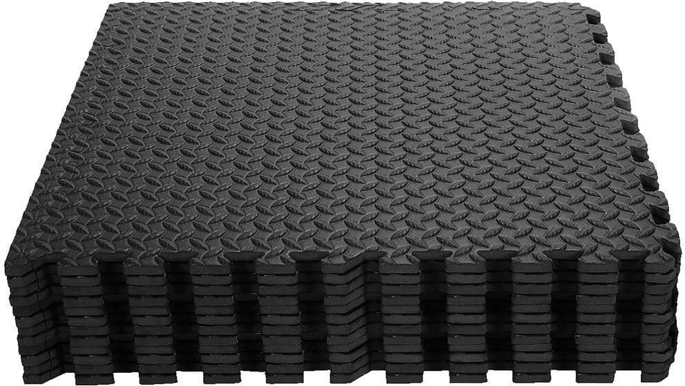 HONEY JOY 12PCS Black 25 in. X 25 in. Exercise Play Mat w/EVA Foam Interlocking Tiles 52 sq.ft.