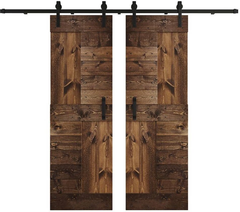 COAST SEQUOIA INC S Series 48 in. x 84 in. Kona Coffee DIY Knotty Wood Double Sliding Barn Door with Hardware Kit