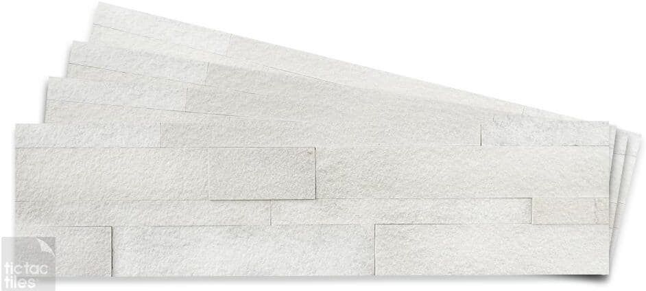 Tic Tac Tiles 4-sheets White 24 in. x 6 in. Peel, Stick Self-Adhesive Decorative 3D Stone Tile Backsplash (3.87 sq.ft. / pack)