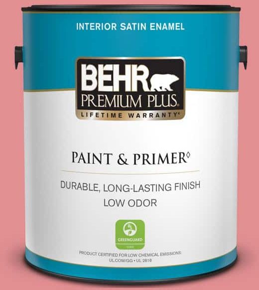 BEHR PREMIUM PLUS 1 gal. #140D-4 Fresh Pink Satin Enamel Low Odor Interior Paint & Primer