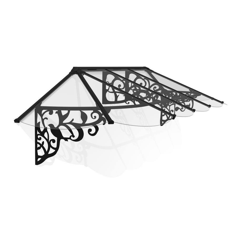 CANOPIA by PALRAM Lily 3 ft. x 10.5 ft. Black/Clear Door and Window Awning