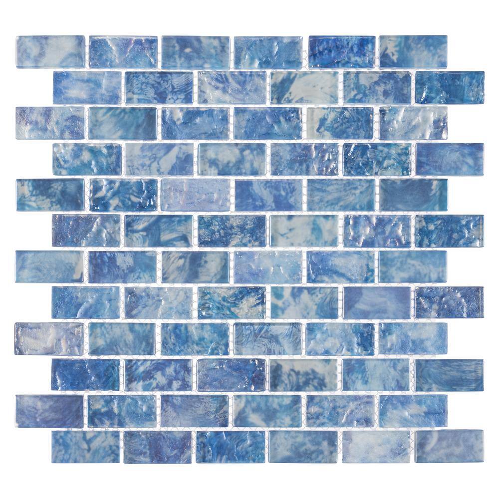 ANDOVA Zalo Electra Blue 12 in. x 12 in. Textured Glass Brick Joint Mosaic Tile (5 sq. ft./Case)