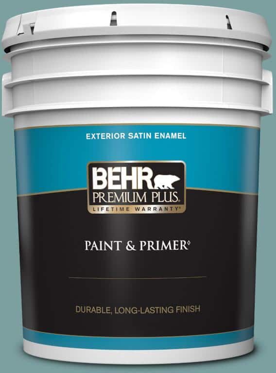 BEHR PREMIUM PLUS 5 gal. #S440-4 Tower Bridge Satin Enamel Exterior Paint & Primer