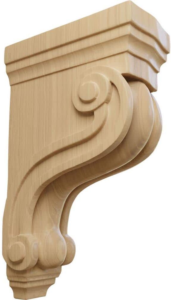 Ekena Millwork 3-3/8 in. x 6-1/2 in. x 10-1/2 in. Cherry Boston Traditional Scroll Corbel