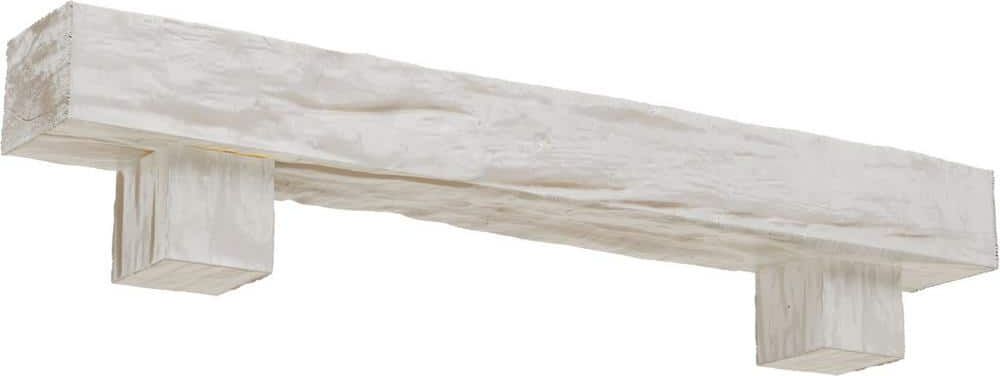 Ekena Millwork 6 in. x 6 in. x 6 ft. Riverwood Faux Wood Fireplace Mantel Kit, Alamo Corbels, Factory Prepped Ready to Paint