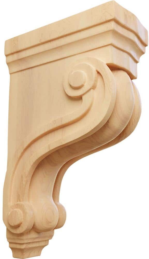 Ekena Millwork 3-3/8 in. x 6-1/2 in. x 10-1/2 in. Red Oak Boston Traditional Scroll Corbel