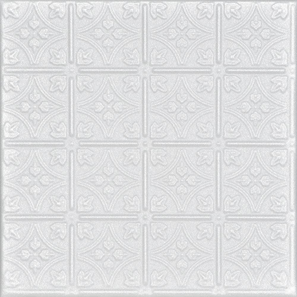 A La Maison Ceilings Emmas Flowers 1.6 ft. x 1.6 ft. Glue-Up Foam Ceiling Tile in Plain White (21.6 sq. ft./case)